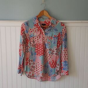 Talbots Petites 0 Women's Patchwork Popover‎ Tunic Top Geometric